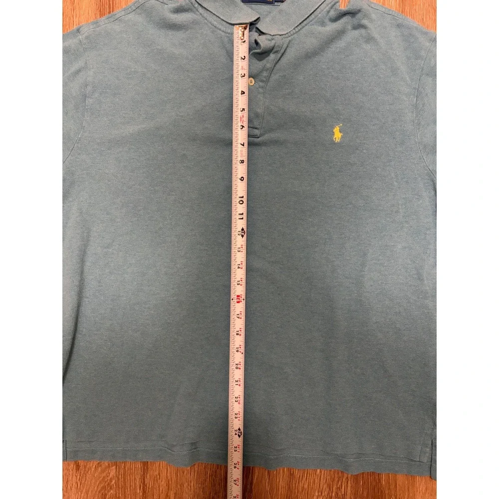 Polo Ralph Lauren Mens 2XB Light Blue Short Sleeve Pique Polo Shirt Yellow Pony